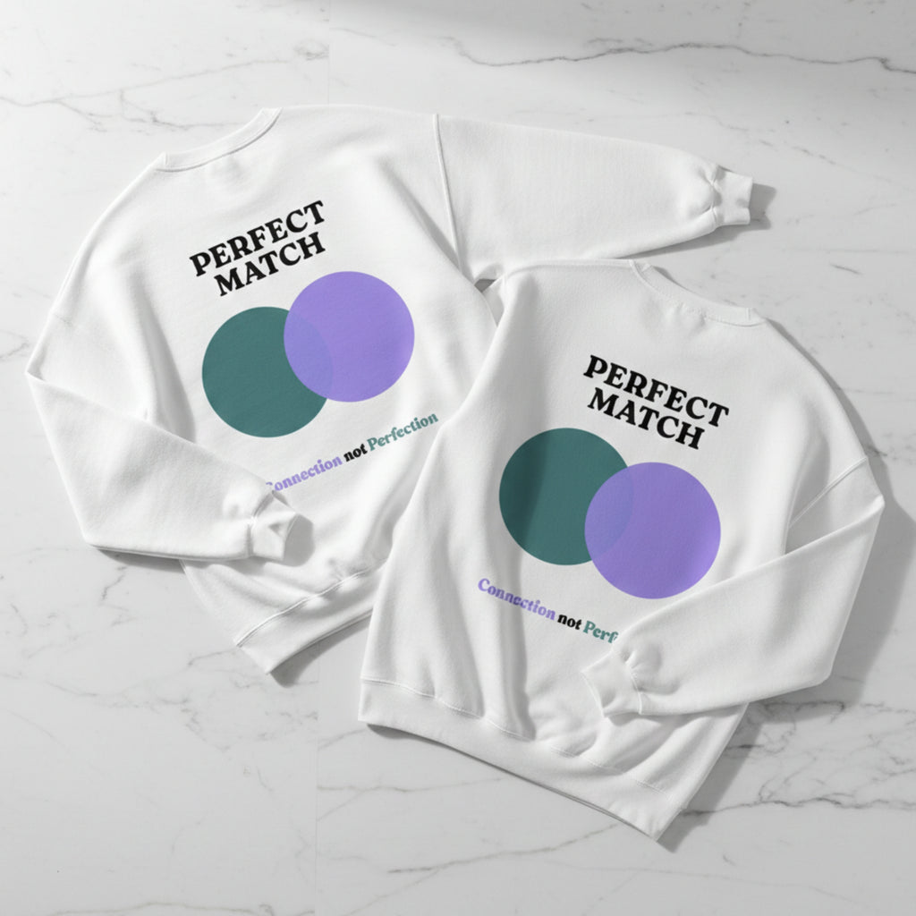 Sweaz Perfect Match Graphic Sweatshirt - Dark Cyan/Lilac - Connection not Perfection