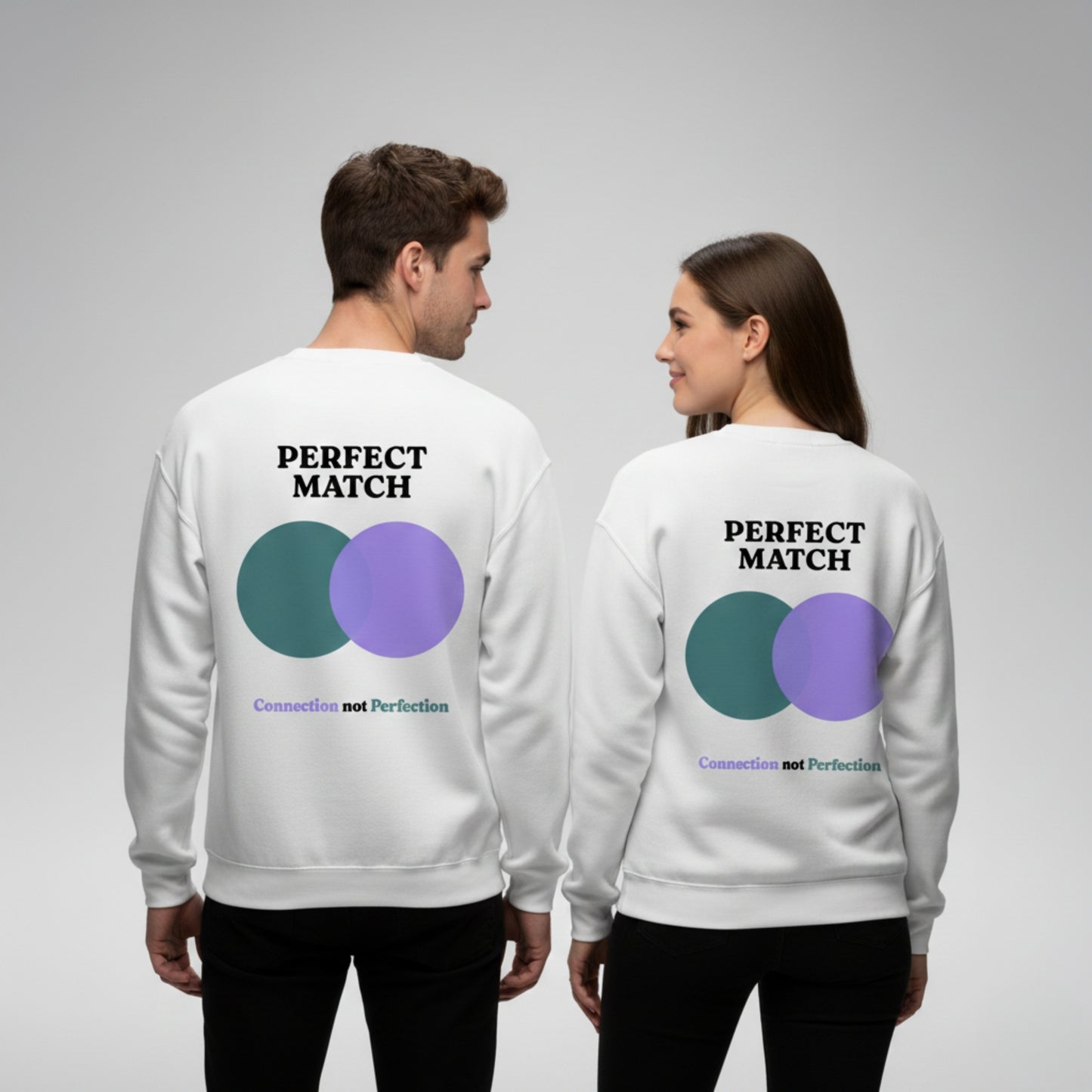 White Sweatshirt – Perfect Match (Dark Cyan Lilac) – Sweaz