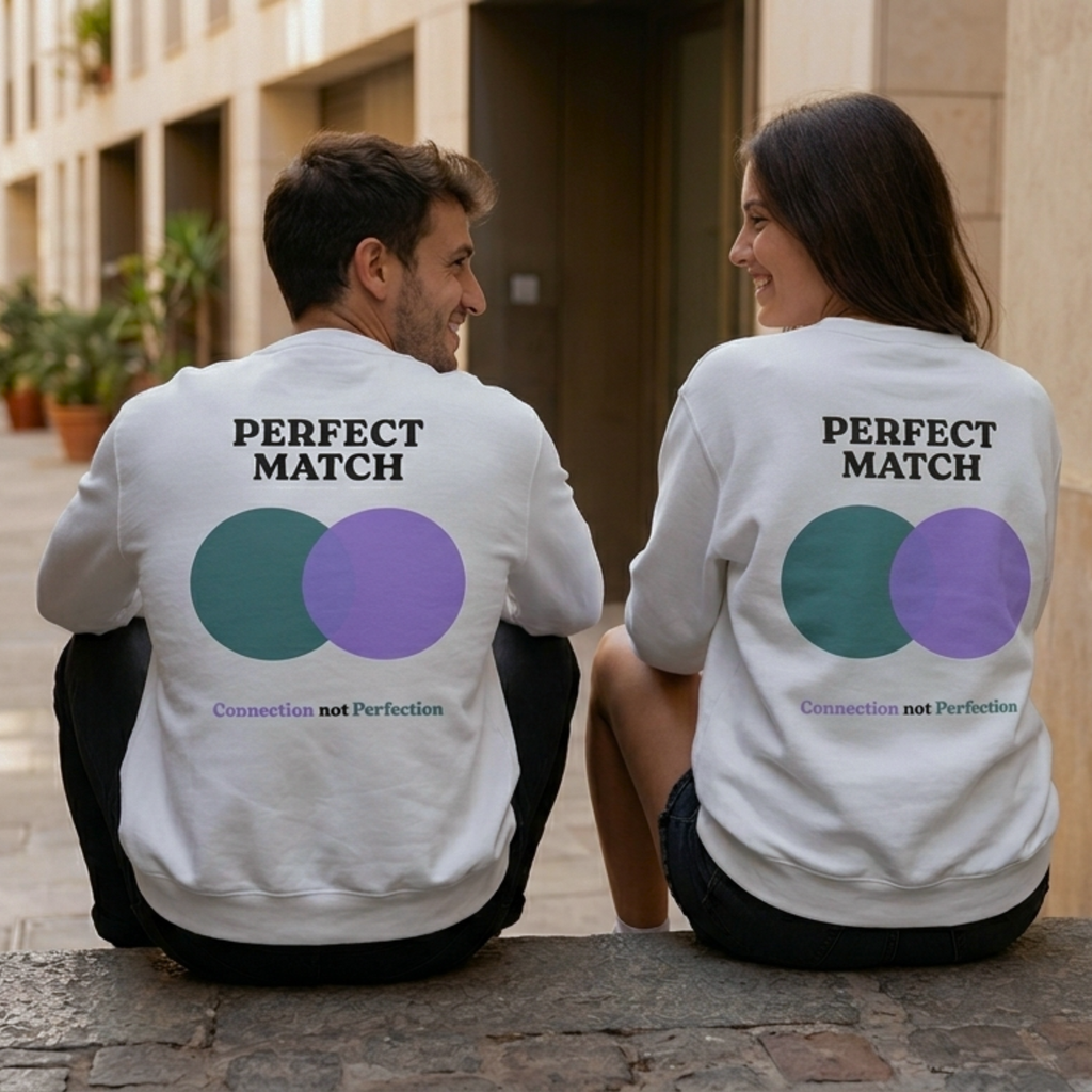 Sweaz Perfect Match Graphic Sweatshirt - Dark Cyan/Lilac - Connection not Perfection