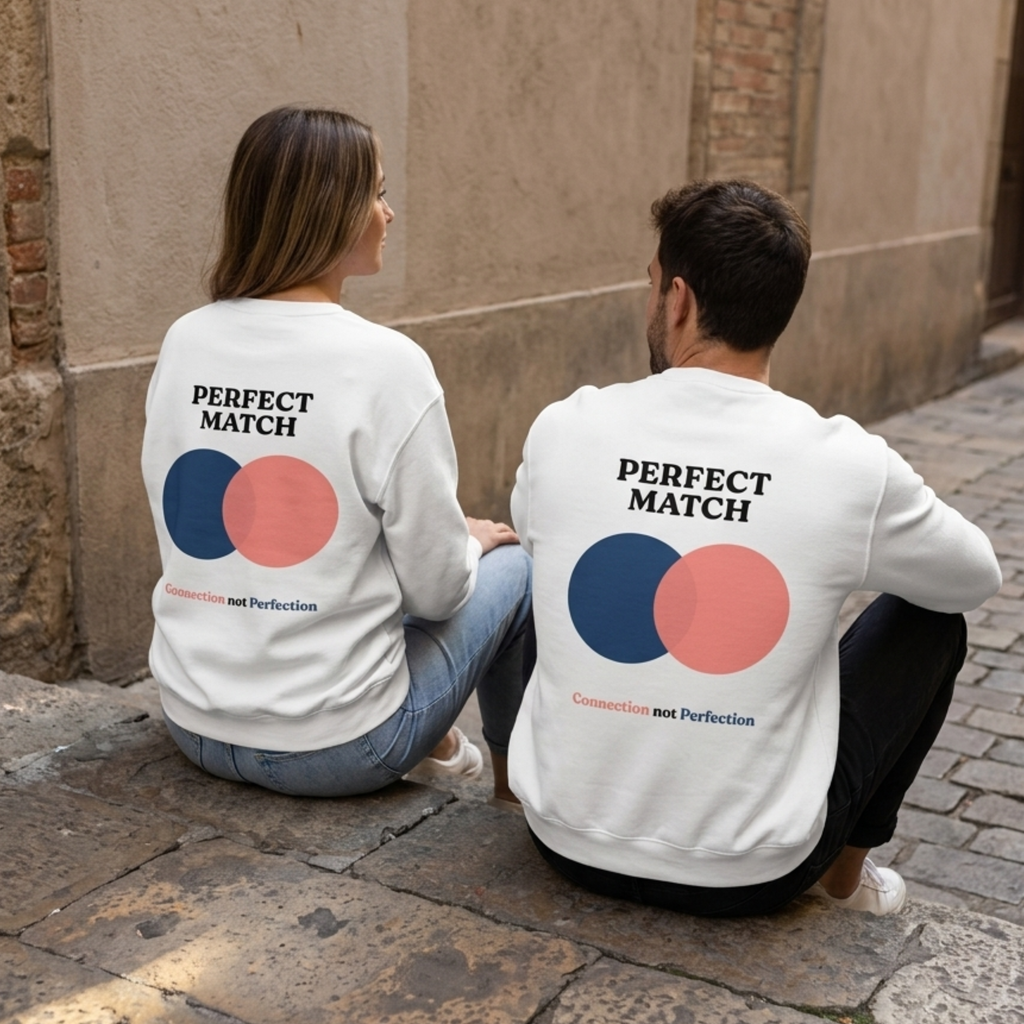 Sweaz Perfect Match Graphic Sweatshirt - Blue/Coral - Connection not Perfection