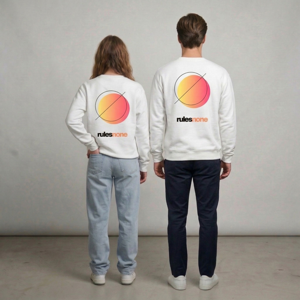 Sweaz "rulesnone" Graphic Sweatshirt - White/Orange