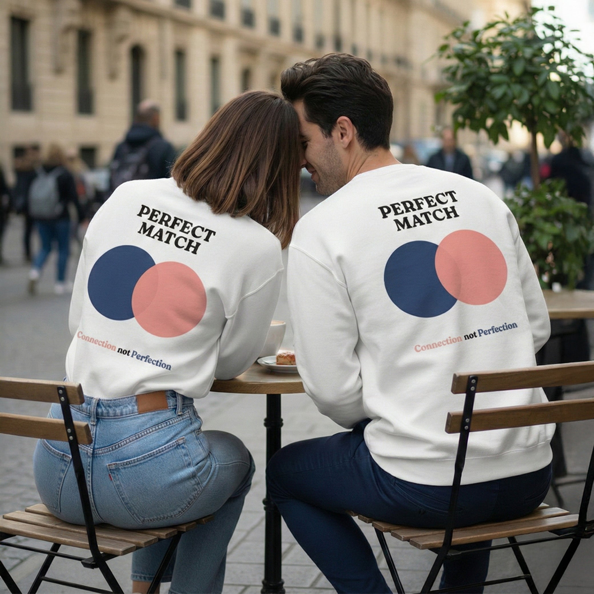 Sweaz Perfect Match Graphic Sweatshirt - Blue/Coral - Connection not Perfection