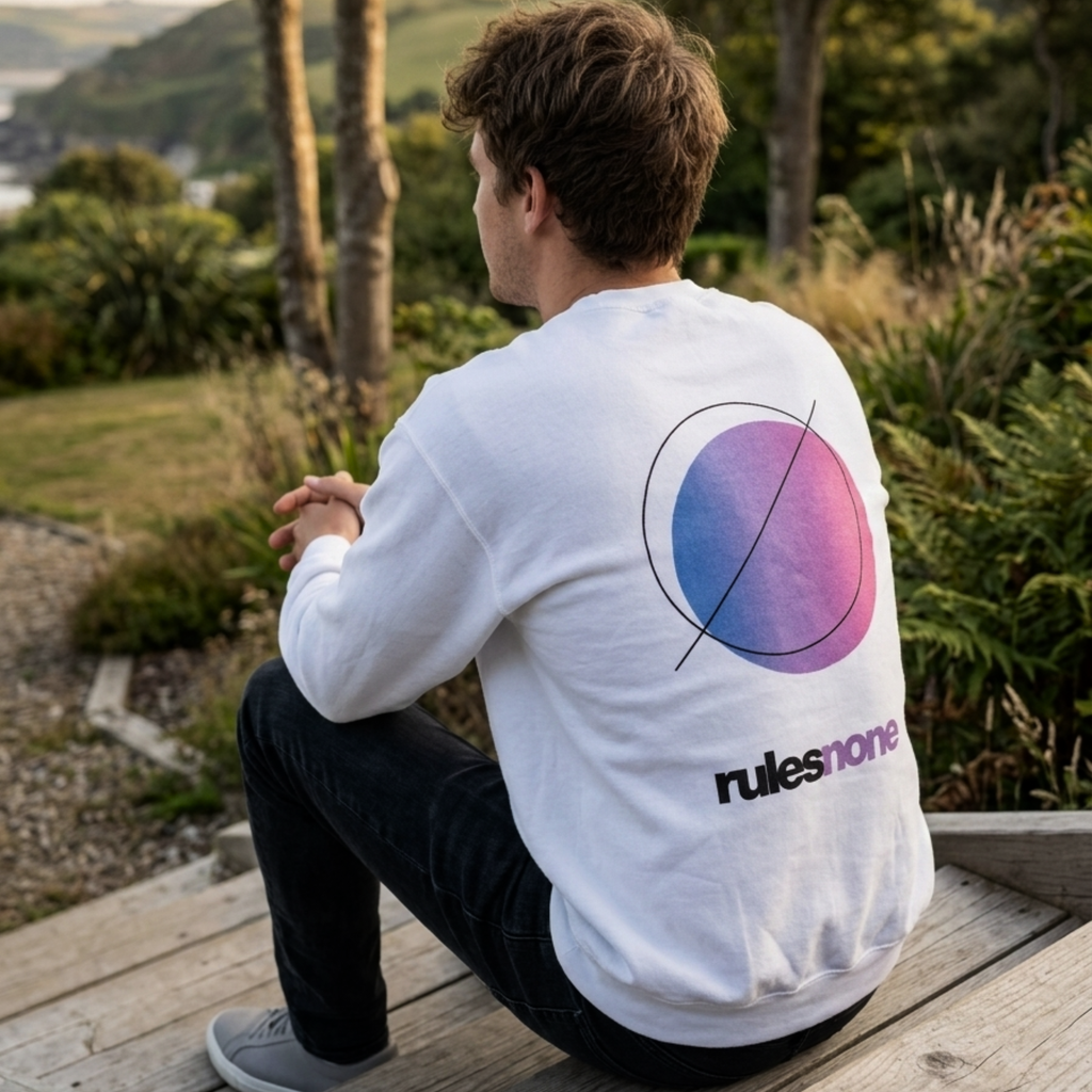 Sweaz "rulesnone" Graphic Sweatshirt - White/Purple